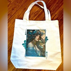Screen printed, hand painted fairy tote canvas bag